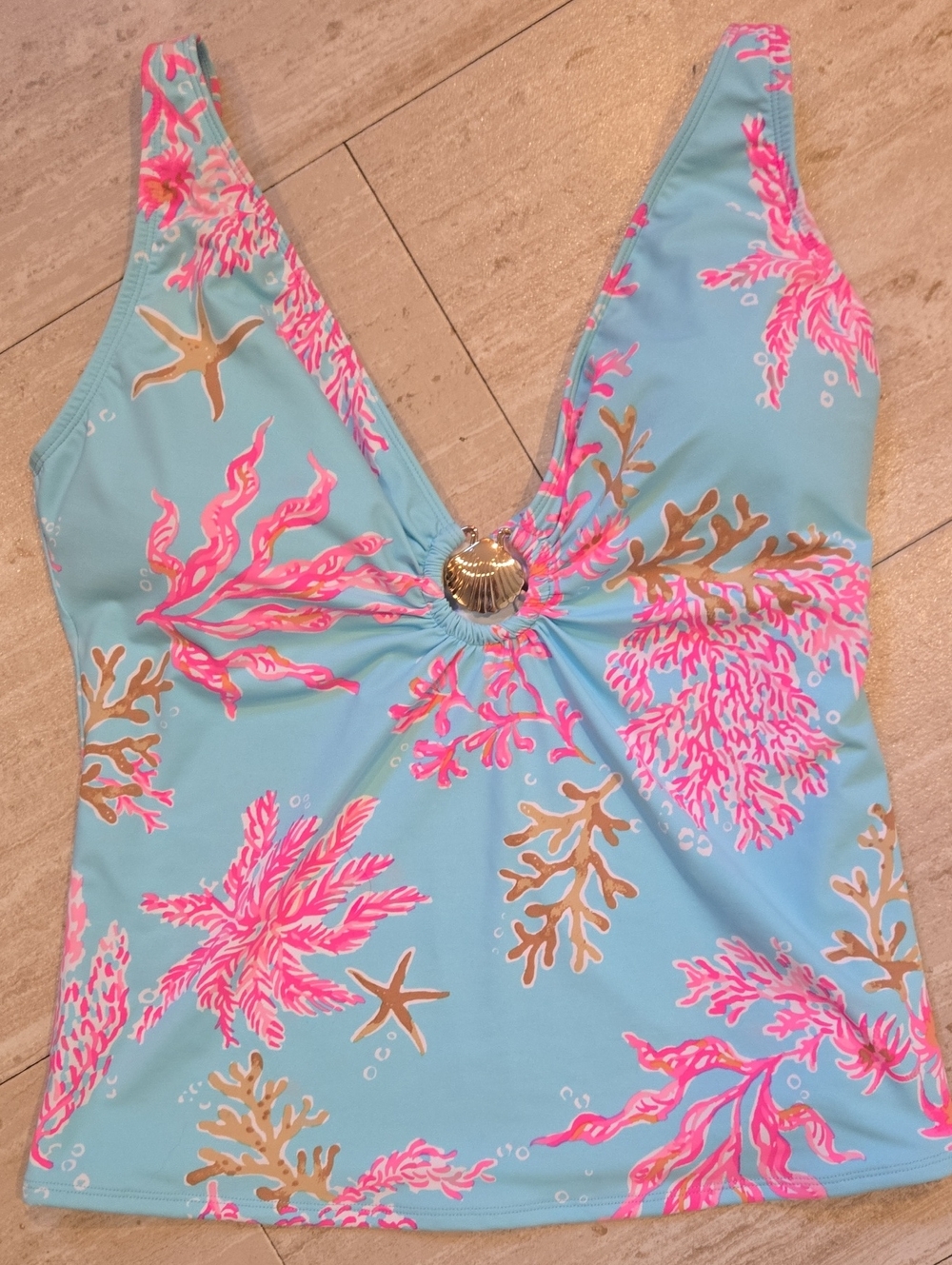 Lilly Pulitzer Ocean Blue Coral Print Tankini Top